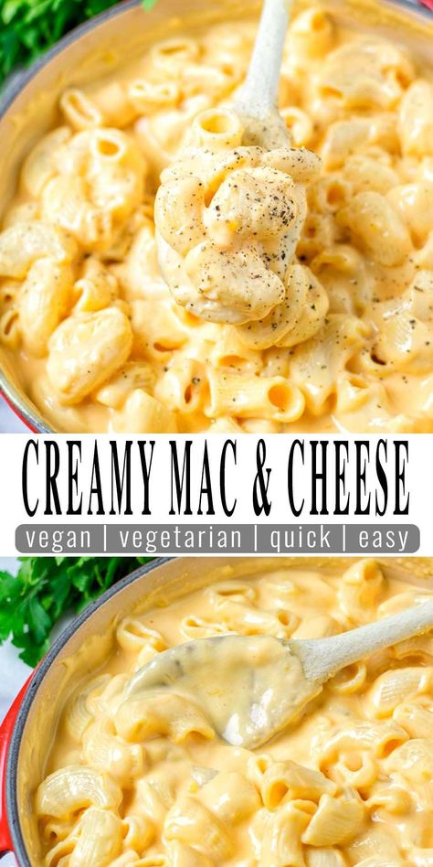 Easy and ready in 15 minutes: this Creamy Mac and Cheese is incredibly satisfying, delicious and so easy to make. Everyone will eat this, even the pickiest eaters. It tastes better than the real deal and no one would ever taste it is vegan. #vegan #dairyfree #glutenfree #vegetarian #comfortfood #contentednesscooking #dinner #lunch #mealprep #creamymacandcheese #veganmacandcheese Mac N Cheese Vegan, Easy Vegan Mac And Cheese, Vegan Casseroles, Delicious Vegan Meals, Vegan Mac N Cheese, Clean Eating Vegan, Vegan Summer Recipes, Race Against Time, Creamy Mac And Cheese