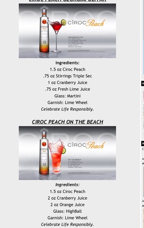 Peach Ciroc Mixed Drinks, Ciroc Peach Mixed Drinks, Peach Ciroc Drinks Recipes, Ciroc Mixed Drinks, Ciroc Drinks, Relaxing Drinks, Ciroc Peach, Jello Shooters, Bar Tending