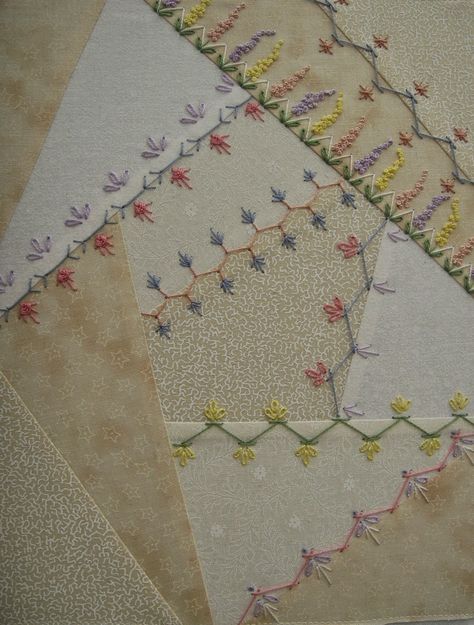 Crazy Quilt Tutorials, Quilt Stitches, Crazy Quilts Patterns, Crazy Quilt Stitches, Crazy Quilt Blocks, Quilting Templates, Crazy Patchwork, Embroidery Stitch, Crazy Quilting