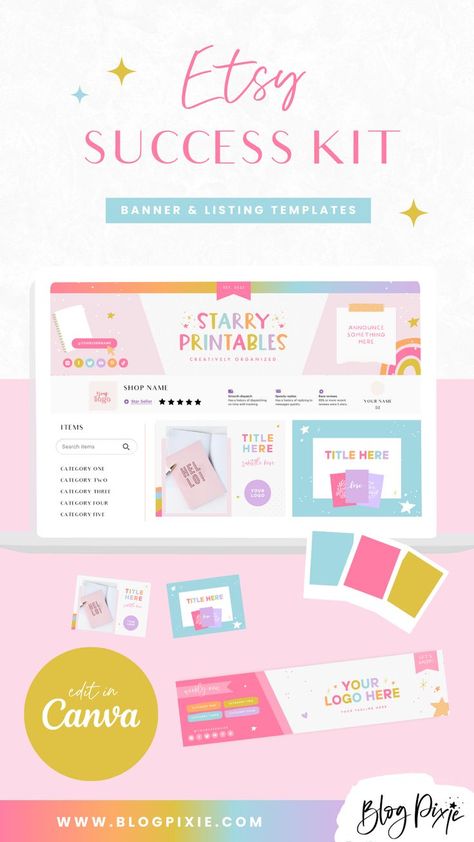 Etsy banner template design ideas Etsy Banner Design, Etsy Store Banner, Store Names Ideas, Banner Store, Shop Name Ideas, Colorful Branding, Canva Etsy, Etsy Shop Branding, Instagram Branding Design