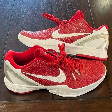 Brand New, Ds, Without Box, 100% Authentic 2011 Nike Air Zoom Kobe 6 “Tb” Varsity Red In Size Men’s 9 These Have Never Been Worn Or Tried On. Completely Ds As The Day I Purchased Them In 2011. Years Back I Purchased 200+ Clear Shoe Totes To Store My Ds Kicks In And Got Rid Of All The Boxes Because I Never Intended To Sell Them. But Since I Haven’t Worn Them In 12 Years, I’m Giving Another Sneaker Head The Opportunity To Own These Beautiful, Rare Nike Air Zoom Kobe Bryant 6 Iv “Tb” Varsity Red’s Cool Basketball Shoes, Cool Nike Shoes, Basketball Shoes Kobe, Bball Shoes, Hoop Shoes, Nike Kobe Shoes, Kobe 6, Pinterest Wardrobe, Nike Zoom Kobe