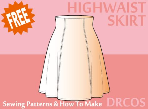 High waist skirt Sewing Patterns | DRCOS Patterns & How To Make High Waist Skirt Sewing Pattern, Diy High Waisted Skirt, Miniskirt Pattern Free, A Line Skirt Sewing Pattern, High Waisted Skirt Pattern, Skirt Patterns Sewing Free, High Waist Skirt Pattern, Drcos Patterns, Sewing Wardrobe