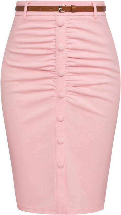 Amazon.com: Belle Poque Business Skirts Ruched Stretchy Pencil Skirt with Belt High Waisted Skirts 1950s Pink L : Clothing, Shoes & Jewelry Business Skirts, Skirts For Work, Blush Skirt, 2024 Wardrobe, Waisted Skirts, Pencil Skirt Work, High Waisted Skirts, Business Skirt, Skirt With Belt