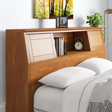 Loon Peak® Libby Bookcase Headboard | Wayfair Headboard Wood, Bookshelf Headboard, Family Bed, Bookcase Headboard, Arts And Crafts Furniture, Honey Oak, Versatile Furniture, Bedroom Retreat, Wood Headboard