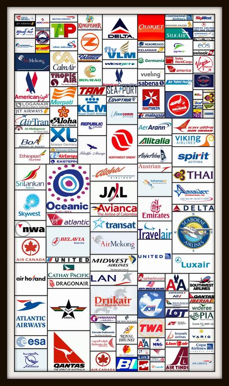 ALL AIRLINE LOGOS - web credit here - http://www.aviationexplorer.com/commercial-airline-logos.html Plane Logo Design, Logo Quiz Answers, Plane Logo, Flight Attendant Humor, Jet Airways, Vintage Airline Posters, Logo Quiz, All Airlines, National Airlines