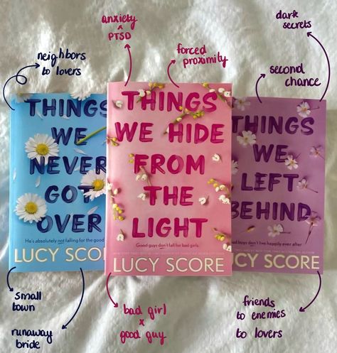 The Knockemout series ♡ qotd 》What's your favourite and least favourite book trope? Books featured ♡ Things we never got over - Lucy Score ♡ Things we hide from the light - Lucy Score ♡ Things we left behind - Lucy Score #lucyscore #books #bookstagrammer #bookishgirlschat #bookstagram #book #booklover #bookstagram #readingtime #reading #romance #romancebooks #fyp Knockemount Series Books, The Only One Left Book, Series Books To Read, Things We Never Got Over Series, Books To Read Series, Lucy Score Books In Order, Good Books Romance, Things We Never Got Over Book, Romance Book Series To Read