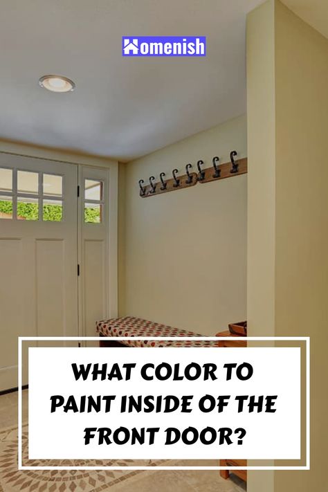 Choosing the paint color for your front door can be a complex task. There is so much to think about, for example, whether the front door color will match the siding, whether it will clash with the neighbor’s house, or whether it will come across as too boring or too bold. Front Door Painted Inside, Front Door Ideas Interior, Painting Interior Of Front Door, What Color To Paint Inside Front Door, Painted Front Doors Inside, Front Door Inside Color, Inside Front Door Color, Interior Entry Door Color, Painting Inside Front Door