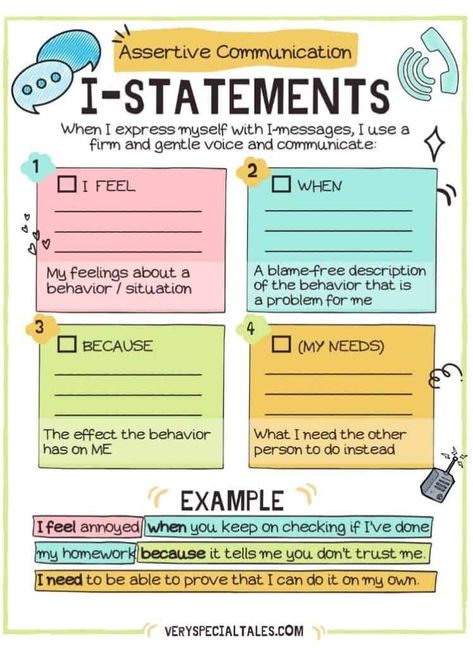 I Statements Worksheet, I Statements, Uppfostra Barn, Assertive Communication, Mental Health Activities, Hair Flyer, Social Emotional Learning Activities, Health Activities, School Social Work