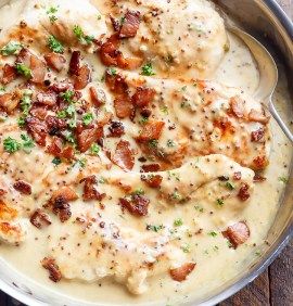 Creamy Honey Mustard Chicken With Crispy Bacon Chicken Bacon Honey Mustard, Honey Mustard Bacon Chicken, Creamy Honey Mustard Chicken, Creamy Honey Mustard, Honey Mustard Recipes, Whole Grain Mustard, Creamy Honey, Dinners Ideas, Cafe Delites