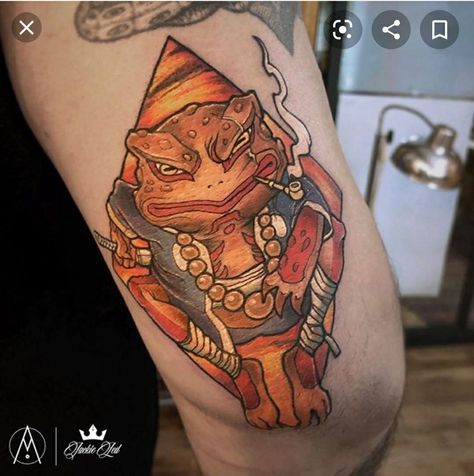 Naruto Toad Tattoo, Naruto Frog Tattoo, Japanese Demon Tattoo, Slayer Tattoo, Chest Ideas, P Tattoo, Demon Tattoo, Frog Tattoos, Traditional Tattoo Sleeve