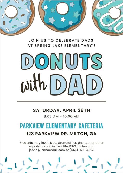 Organizing a Donuts With Dad event at your elementary school? This guide is filled with ideas, tips, and resources for hosting the perfect gathering. From activities to decorations, we've got you covered. A must-read for teachers and parents wanting to create an unforgettable experience for the little ones. Get the best event planning tips for PTA school events, school programs, free printable invitations for hosting occasions and more at roommomrescue.com! Donuts With Dad, Character Building Activities, Parent Teacher Association, Planning School, Pta School, Hosting Occasions, Parenting Organization, 2024 Ideas, Invitation Flyer