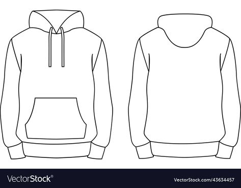 Outline Template Drawing, Plain Hoodie Template, Hoodie Design Ideas Drawing, Hoodie Template Front And Back, Hoodie Illustration Design, Hoodie Design Template, Blank Clothing Template, Hoodie Outline Template, Hoodie Template Blank