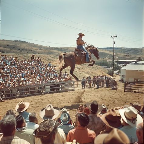 StockCake A daring cowboy skillfully rides a bucking bronco at a sunlit rodeo event, thrilling the crowd. Cowboy Photos, Mexican Rodeo, Orville Peck, Rodeo Events, Rm Williams, Bucking Bronco, Wild Spirit, Painting Inspo, High Jump