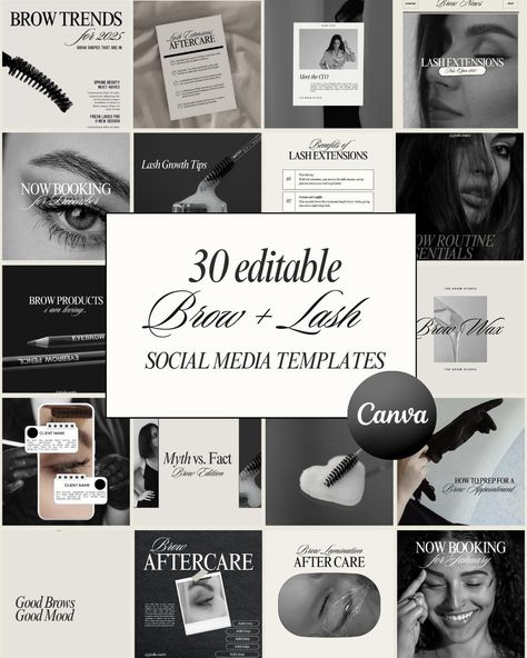 Editable Brow & Lash Technician Canva Templates for Social Media | Instagram | Beauty Business | Salon Social Media | Lash and Brow Salon Social Media, Brow Tech, Brow And Lash, Professional Aesthetic, Lash Technician, Brow Studio, Marketing Kit, Lash Business, Lash Growth