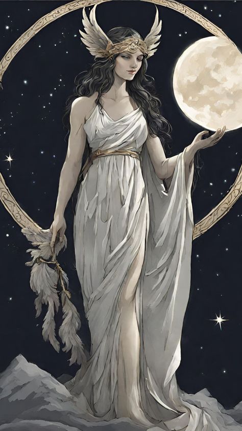 Nyx | Myths | gods | Night | Moon | Girl | Mystery | Fantasy | Nyx Goddess Art Greek Mythology, Nyx Goddess Art, Primordial Goddess, Goddess Of Night, Nyx Goddess, Myth Art, Art Greek Mythology, World Mythology, Moon Girl