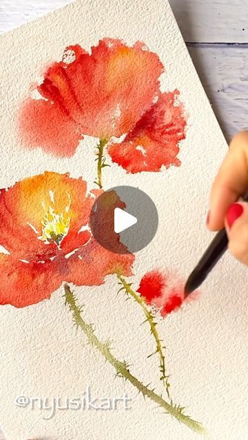 Nina Loose Watercolor Classes on Instagram: "🌸Playing with brushstrokes. Would you like to learn how to paint poppies🎨? Comment below “Poppies” and I will send you my class❤️ Paper Baohong, brush @silverbrushltd from @artemiranda1922 . . . #looseflorals #modernwatercolor #loosewatercolor #loosewatercolorflowers #watercolordemo #watercolors" Poppies Watercolor Painting, Poppie Painting, Watercolor Videos Tutorial, Loose Watercolor Flowers Tutorial, Loose Floral Watercolor Painting, Diy Small Garden Ideas, Watercolour Poppies, Poppy Watercolor Painting, Paint Poppies