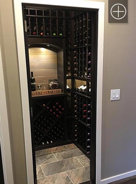 Simple Wine Cellar Ideas, Wine Pantry Ideas, Wine Closet Ideas Small Spaces Bar Areas, Small Space Wine Cellar, Winery Closet, Butlers Pantry With Wine Storage, Liquor Closet Ideas, Wine Rooms In House, Home Wine Cellars Small