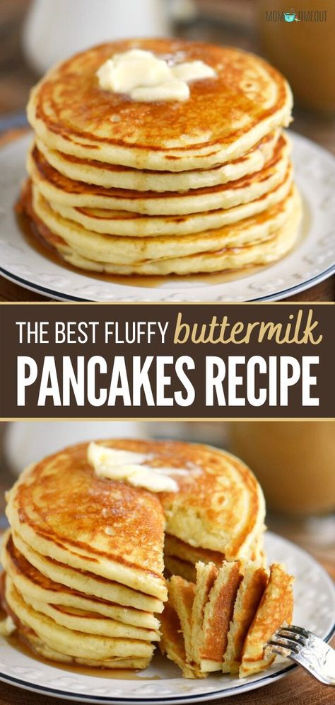 Simple Buttermilk Pancakes, How To Make The Best Pancakes, Amazing Pancakes, What To Make For Breakfast, Pancakes Buttermilk, Fluffy Buttermilk Pancake Recipe, Fluffy Buttermilk Pancakes, Pancakes Fluffy, Bacon Pancakes