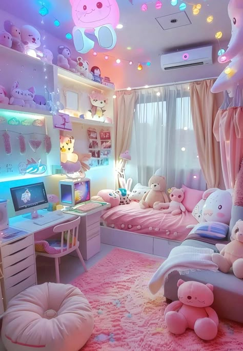 Kuromi Room Decor, Olive Bedroom, Dream Bedroom Inspiration, Kawaii Bedroom, Pink Room Decor, Kids Bedroom Inspiration, Cute Bedroom Ideas, Cute Bedroom Decor, Cute Room Ideas