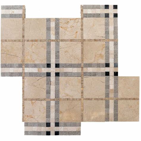 Crema Plaid Mosaic -- mosaic Tile, at The Tilery: Your New England and Cape Cod Tile Experts Plaid Tile Pattern, Plaid Tile, Mosaic Decor, Mosaic Flooring, Grout, Stone Tiles, Mosaic Tile, Tile Patterns, Cape Cod