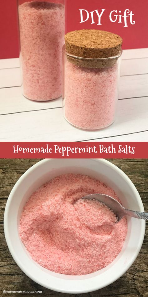 Homemade Peppermint Bath Salts. Diy gift ideas.#diygifts #homemadegifts #christmas Diy Spa Gifts, Peppermint Bath Salts, Bath Gift Basket, Bath Salts Recipe, Santa Ideas, Gifts Baskets, Bath Salts Diy, Christmas Crafts To Sell, Dyi Gifts