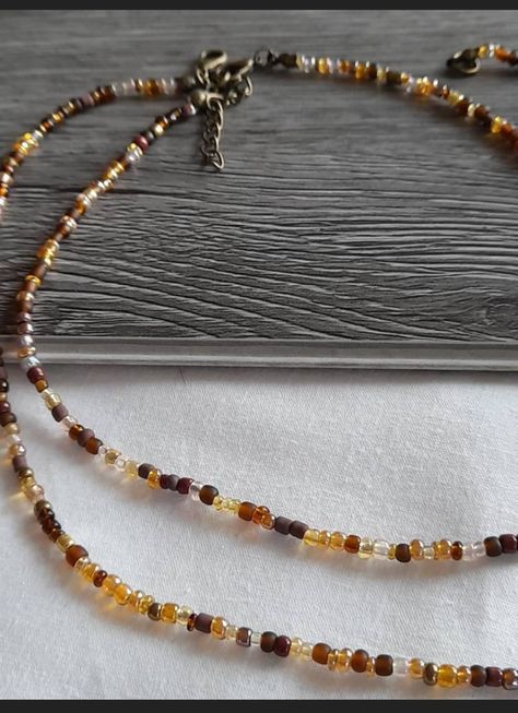 2mm Seed Bead Necklace, Mixed Beads Necklace, Brown Beaded Necklace, Stone Bead Jewelry, Beaded Jewellery, Jewelry Accessories Ideas, Funky Jewelry, Hippie Jewelry, Necklace Beaded