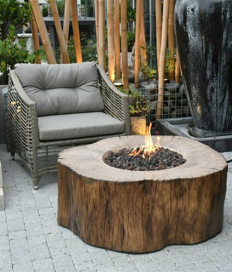 Tree Stump Fire Pit | Warren Gas Fire Pit | Stonewood Products Fire Tables, Outdoor Fire Pit Designs, Outdoor Fire Pit Table, Fire Pit Ring, Types Of Fire, Gas Fire Table, Concrete Fire Pits, Outdoor Environment, Diy Bird Feeder