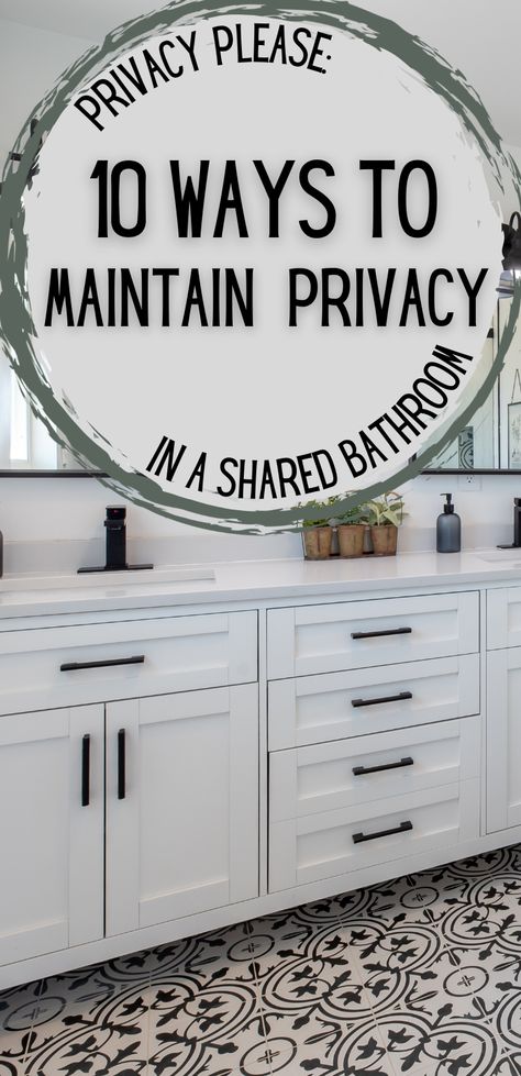 Pinterest pin titled 'Privacy Please! 10 Ways To Maintain Privacy In Shared Bathrooms': A double sink vanity in a shared bathroom, showcasing the potential for privacy enhancements in such spaces. Siblings Bathroom Ideas, Shared Master And Guest Bathroom, Shared Family Bathroom, Small Shared Bathroom Ideas, Shared Bathroom Ideas For Teens, Preteen Bathroom Ideas, Kids Shared Bathroom Boy And Girl, Teen Bathroom Ideas Shared Boy And Girl, Boy Girl Shared Bathroom Ideas