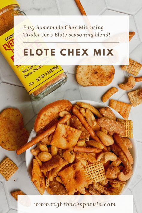 Easy homemade Chex Mix using Trader Joe’s Elote seasoning blend! Everything But The Elote Seasoning, Elote Seasoning, Spicy Chex Mix, Homemade Chex Mix, Snack Mixes, Bagel Chips, Corn Dishes, Chex Mix Recipes, Seasoning Recipe