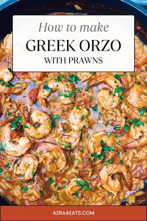 Wholefoods Recipes, Shrimp Stock, Greek Fish, Greek Shrimp, Shrimp Orzo, Greek Orzo, Tiger Prawns, Prawn Dishes, Prawn Salad