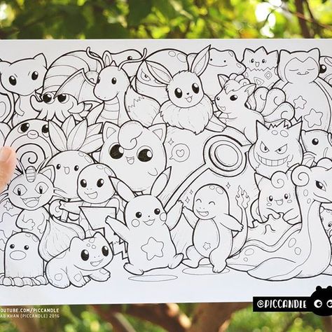 Pic Candle Doodle, Pokemon Doodles, Doodle Coloring Page, Doodles Kawaii, Goten Y Trunks, Pic Candle, Doodle Characters, Arte Do Kawaii, Graffiti Doodles