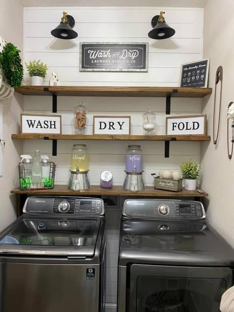 Laundry Room Ideas No Cabinets, Laundry Room Ideas Farmhouse, Shelves Laundry Room, Laundry Idea, Organization Laundry Room, Laundry Room Decor Ideas, Room Ideas Farmhouse, Small Laundry Room Ideas, Organization Laundry