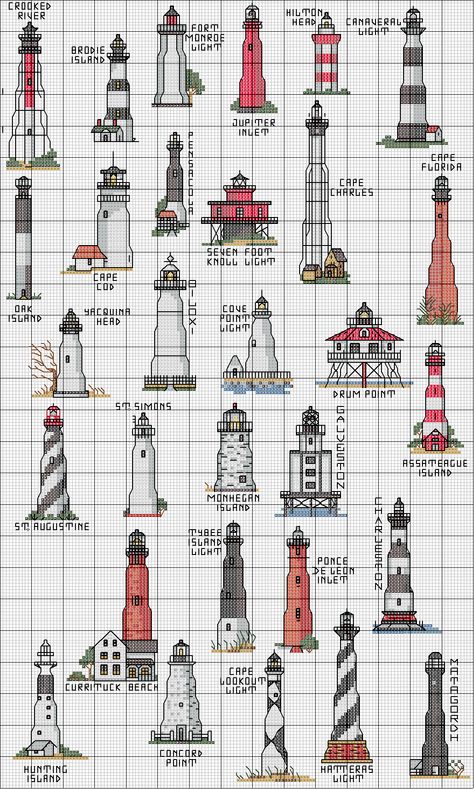 Lighthouse Cross Stitch, Lighthouse Crafts, Nautical Crafts, Crochet Cross, Cross Stitch Samplers, 자수 디자인, Free Cross Stitch, Hand Embroidery Patterns, In My Head