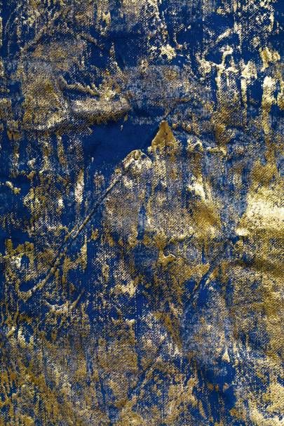 Hand Painted Textiles artist Chiara Grifantini | | Studio Tour | House & Garden Gold Fabric Paint, Textiles Studio, Insect Project, Portraits Background, Blue And Gold Painting, Painted Textiles, Surface Design Textile, Print Textiles, Indigo Pattern