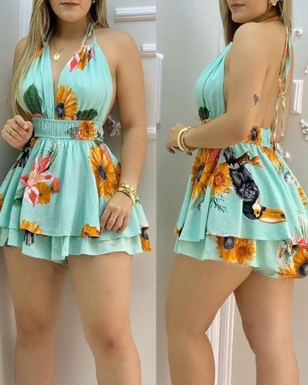 Clothes Spring, Backless Romper, Womens Playsuits, Romper Pattern, Halter Romper, Floral Print Rompers, Casual Rompers, Ruffle Romper, Measurement Chart