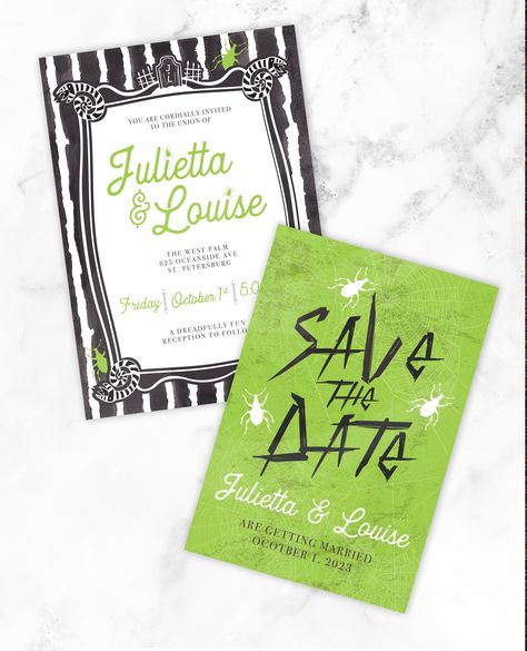 Beetlejuice Wedding Theme, Beetlejuice Invitations, Beetlejuice Wedding, Haunted Wedding, Halloween Beetlejuice, Converse Wedding, Gothic Wedding Invitations, Wedding October, Beetlejuice Halloween