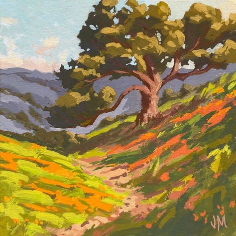 Press Illustration, Gauche Painting, Art Gouache, Transparent Watercolor, California Poppies, Landscape Painting Tutorial, Illustration Board, Gouache Paint, Sunset Glow