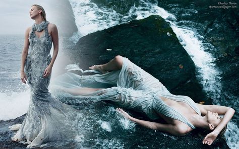 Charlize Theron XV Anne Leibovitz, Annie Leibovitz Photography, Water Shoot, Vogue Editorial, Mode Editorials, Annie Leibovitz, Vogue Us, Waterfall Photography, Beach Shoot