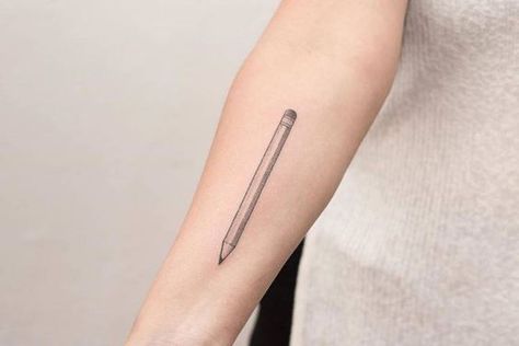 Coolest Forearm Tattoos  #forearmtattoos #tattoos #girlswithtattoos #traditionaltattoos #tattoosketch #tattoostyle #lovetattoos #colortattoos Writer Tattoo, Teacher Tattoos, Pencil Tattoo, Inner Forearm Tattoo, Small Forearm Tattoos, Inner Forearm, Cool Forearm Tattoos, Forearm Tattoo Women, Hand Poked Tattoo