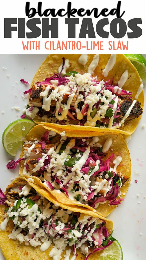 Mahi Mahi Fish Tacos, Mahi Tacos, Fish Taco Recipe, Mahi Mahi Tacos, Blackened Fish Tacos, Blacken Fish, Easy Fish Tacos, Mahi Fish, Red Cabbage Slaw