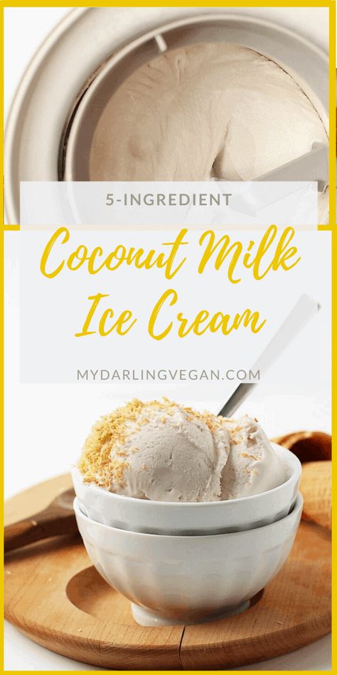 A rich and creamy coconut milk ice cream made with just 5 ingredients for an easy and delicious homemade vegan and gluten-free ice cream treat. Gf Deserts, Non Dairy Ice Cream, Coconut Ice Cream Recipes, Vegan Journey, Ms Diet, Coconut Milk Ice Cream, Vegan Ice Cream Recipe, Gluten Free Ice Cream, Ice Cream Maker Recipes