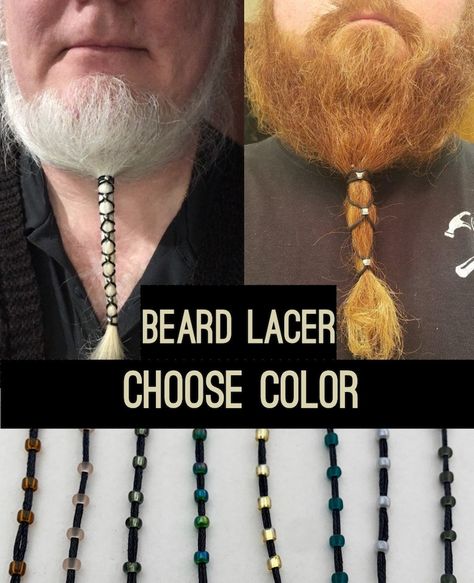 Beard Lacers Choose Color. Black Rope With Glass Beads | Etsy New Zealand Modern Beard Styles, Beard Rings, Beard Accessories, Bald Men Style, Adornment Jewelry, Black Beards, Viking Ring, Rose Pale, Black Rope