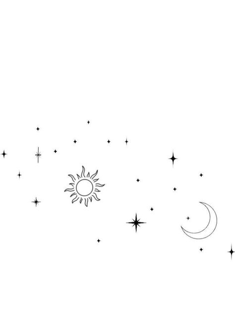 Sun Moon And Stars Tattoo Minimalist, Moon And Stars Tattoo Designs For Women, Sun And Moon And Stars Tattoo, Stars And Sun Tattoo, Moon And Stars Tattoo Designs, Sun Moon Stars Tattoo, Star And Moon Tattoo, Disney Symbols, Moonlight Tattoo