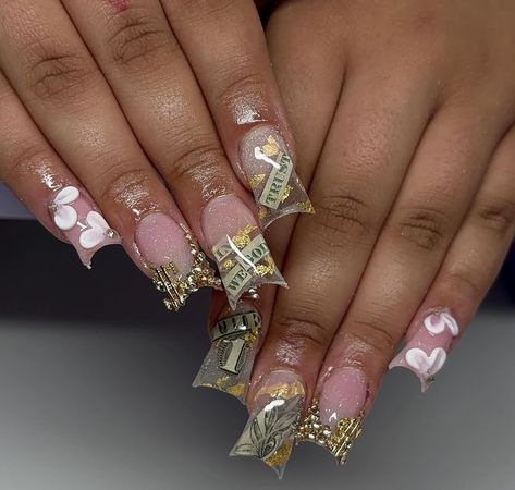 Short Money Nails, Money Nails Designs, Money Nails, Girly Acrylic, Girly Acrylic Nails, Cute Nail, Toe Nail Designs, Fire Nails, Long Acrylic Nails