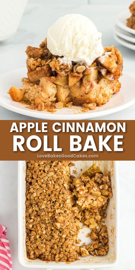 This Apple Cinnamon Roll Bake is a delicious combination of a gooey cinnamon bun casserole mixed with a fresh apple crisp. Take it next level by serving it warm topped with vanilla ice cream. Cinnamon Roll Apple Crisp, Cinnamon Bun Casserole, Fresh Apple Crisp, Apple Cinnamon Roll Bake, Cinnamon Roll Bread, Baking Techniques, Cinnamon Roll Casserole, Cinnamon Roll Bake, Amazing Breakfast