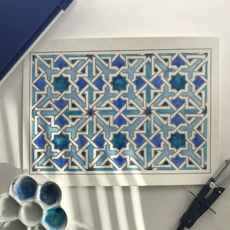 Islamic geometric design watercolor Islamic Geometric Design, Islamic Design Pattern, Geometric Pattern Art, Geometric Design Art, Moroccan Art, Islamic Patterns, Arabesque Pattern, Islamic Calligraphy Painting, Islamic Art Pattern