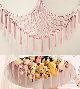 Stuffed Animal Storage Hammock Net - Toy Hammock Net for Stuffed Animals Corner - Hanging Stuff Animal Organizer Holder Large Pink Baby Nursery Room Decor Sanrio Room Decor Ideas, Hanging Stuffed Animal Storage, Stuffie Storage Ideas, Cute Cheap Room Decor, Plushie Organization, Stuff Animal Storage Ideas, Pink Decor Room, Stuffed Animal Organization, Cute Stuff For Your Room