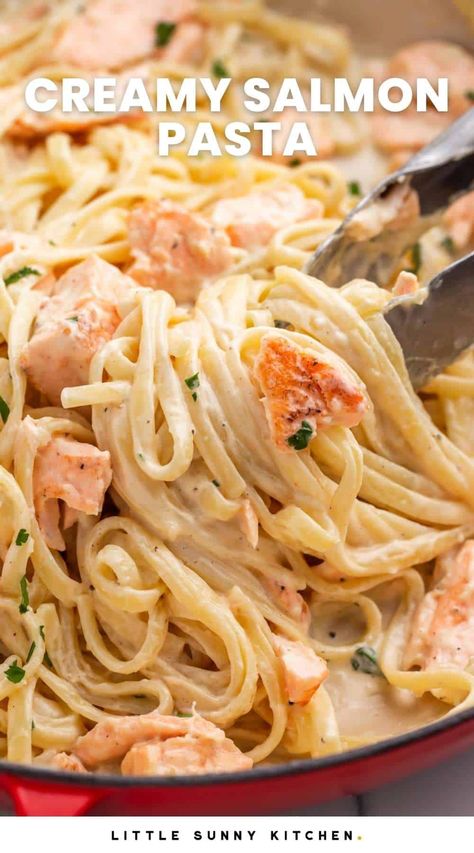 Salmon Pasta Recipe, Creamy Salmon Pasta, Salmon Pasta Recipes, Creamy Salmon, Little Sunny Kitchen, Sauce For Salmon, Sunny Kitchen, Parmesan Cream Sauce, Salmon Pasta