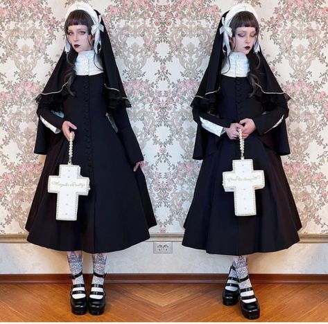 Nun Fashion, Goth Nun, Nun Outfit, Goth Doll, Rococo Fashion, Lolita Outfits, Fashion Inspiration Board, Anime Dress, Pretty Clothes