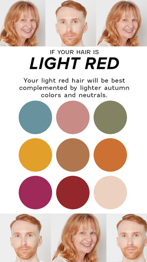 Choosing the right colors for your outfit can make your red hair pop and help you look and feel your best in photos. Here are some redhead color recommendations: Colors That Look Good On Redheads, Color Palette For Redheads, Redhead Clothing Colors, What To Wear With Copper Hair Outfit, Outfits With Ginger Hair, Copper Colour Palette, Family Pictures What To Wear, Light Red Hair, Colour Season